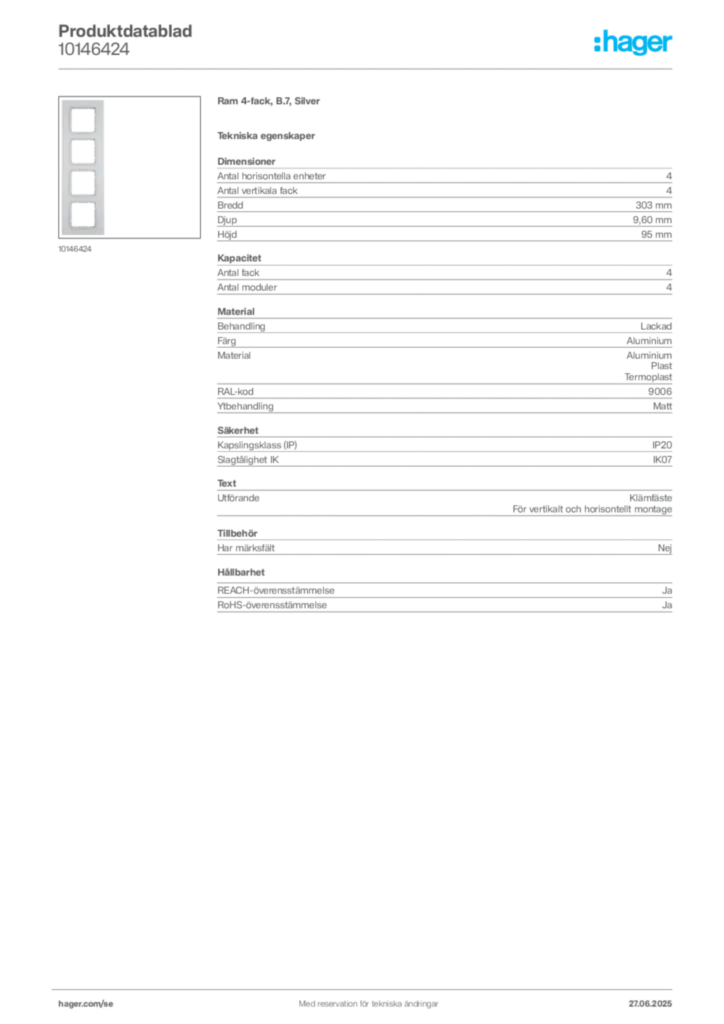Bild Hager Produktdatablad 10146424 | Hager Sverige