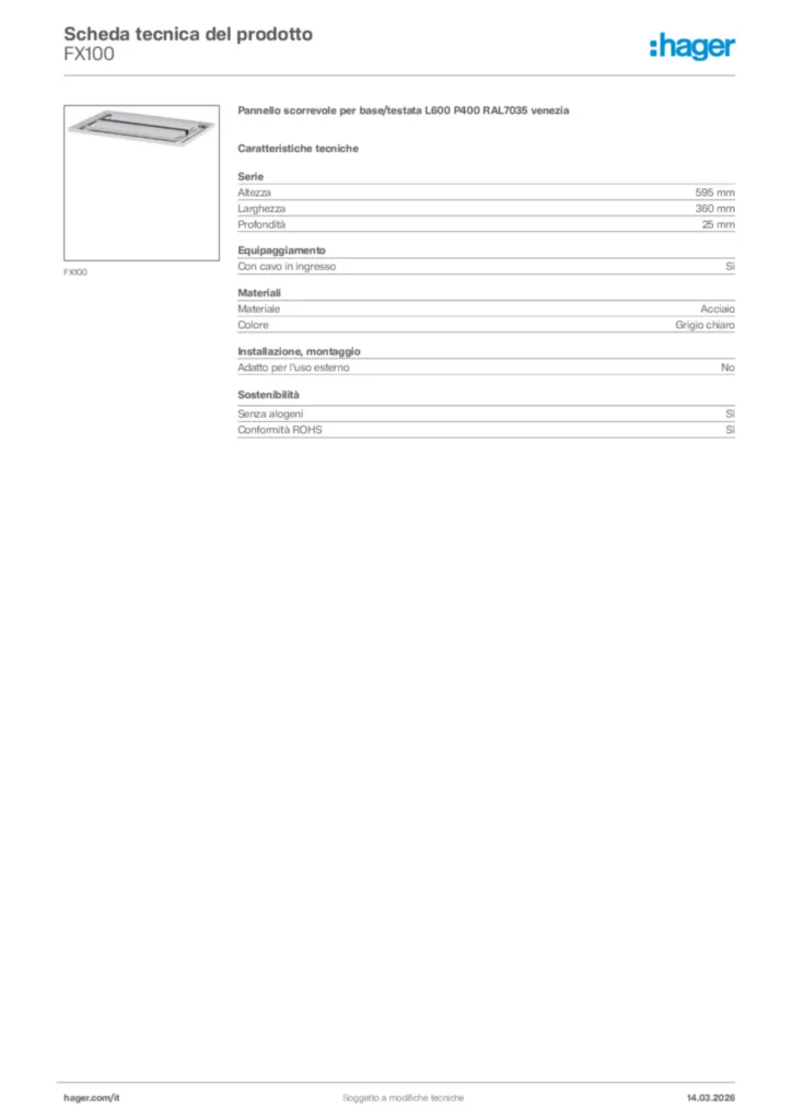 Immagine Hager Scheda tecnica del prodotto FX100 | Hager Italia