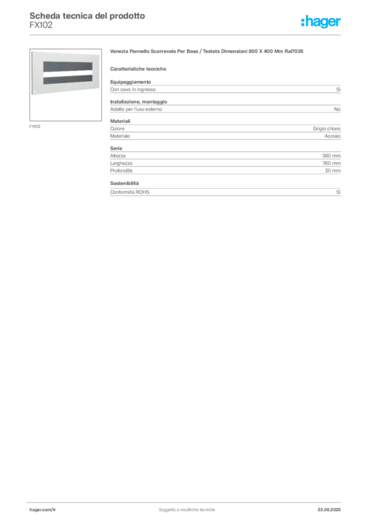 Immagine Hager Scheda tecnica del prodotto FX102 | Hager Italia