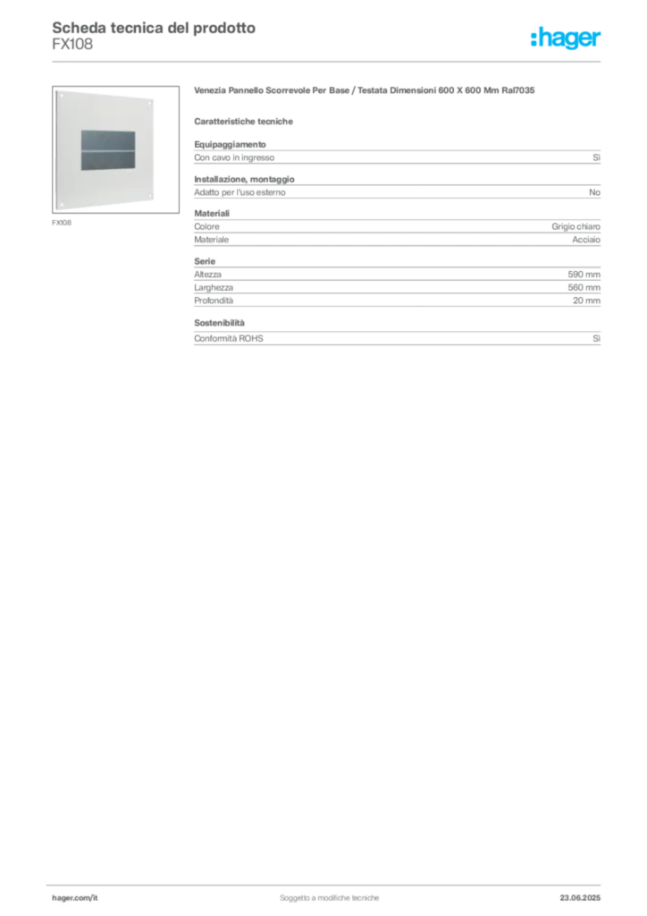 Immagine Hager Scheda tecnica del prodotto FX108 | Hager Italia