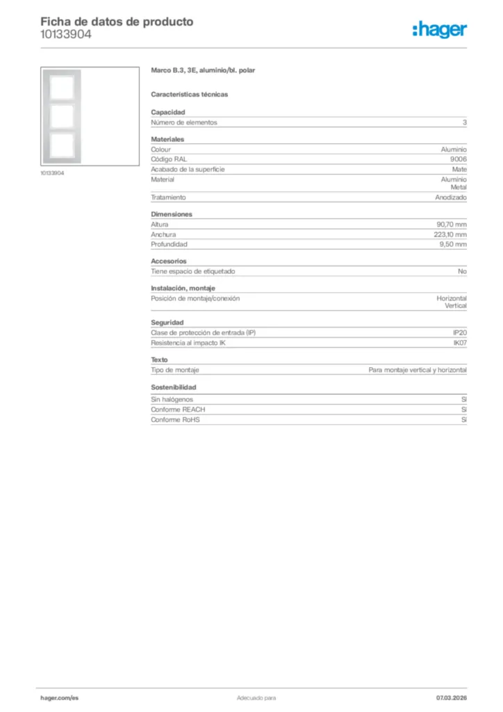 Imagen Hager Ficha de datos de producto 10133904 | Hager España