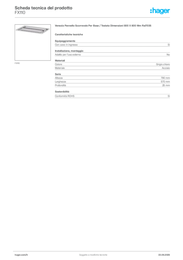 Immagine Hager Scheda tecnica del prodotto FX110 | Hager Italia