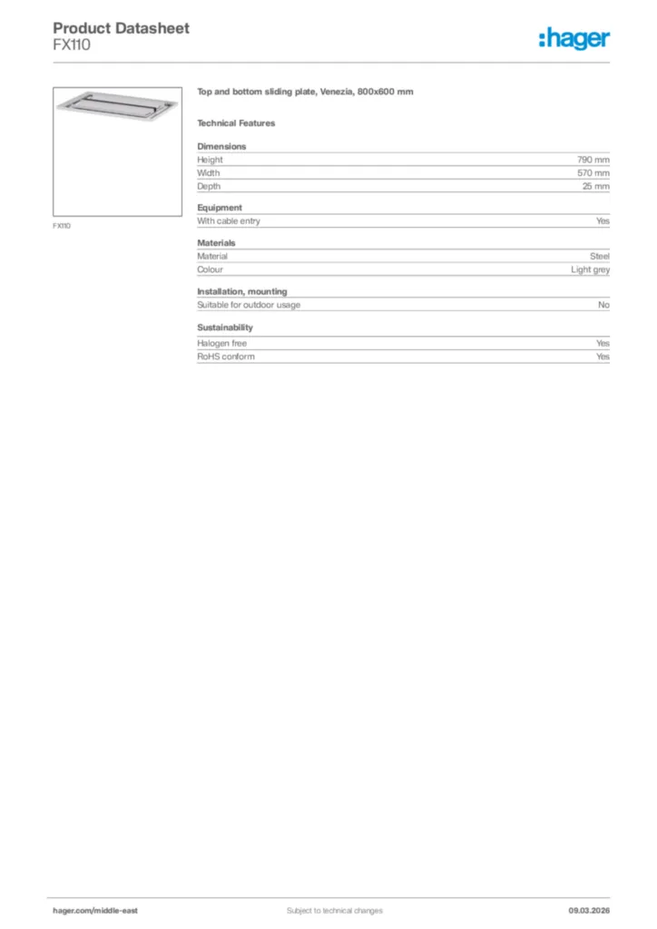 Image Hager Product data sheet FX110  | Hager