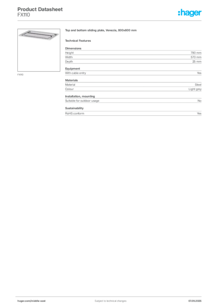Image Hager Product data sheet FX110  | Hager