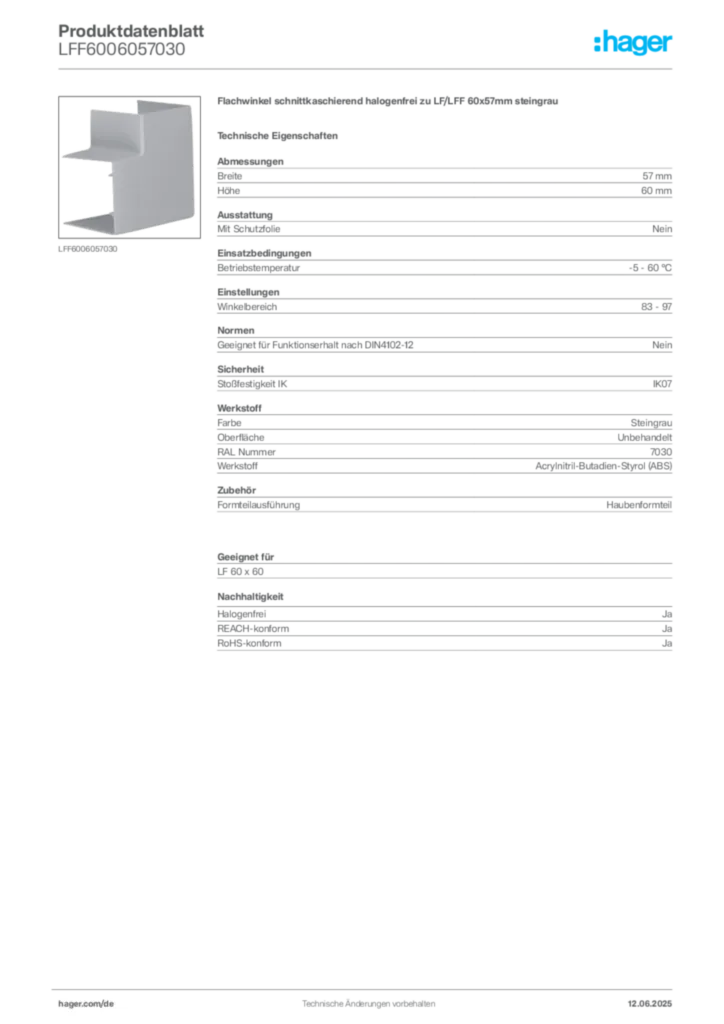 Bild Hager Produktdatenblatt LFF6006057030 | Hager Deutschland