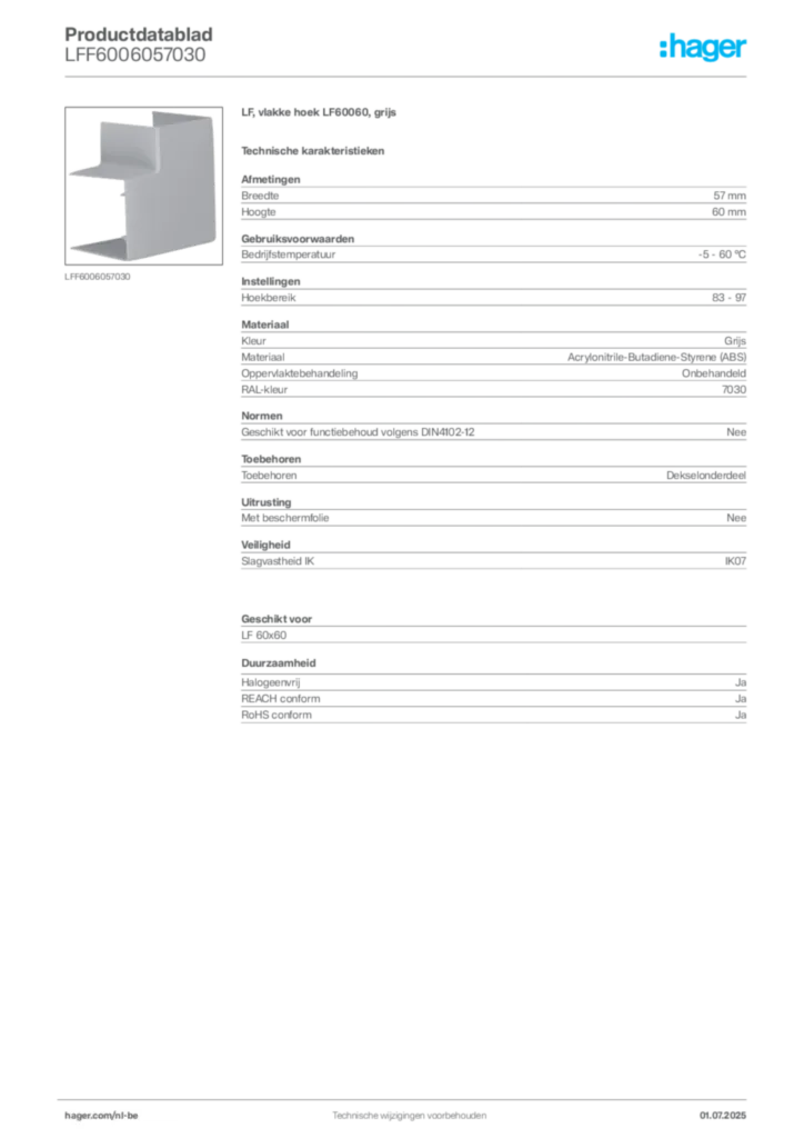 Afbeelding Hager Productdatablad LFF6006057030 | Hager Belgium