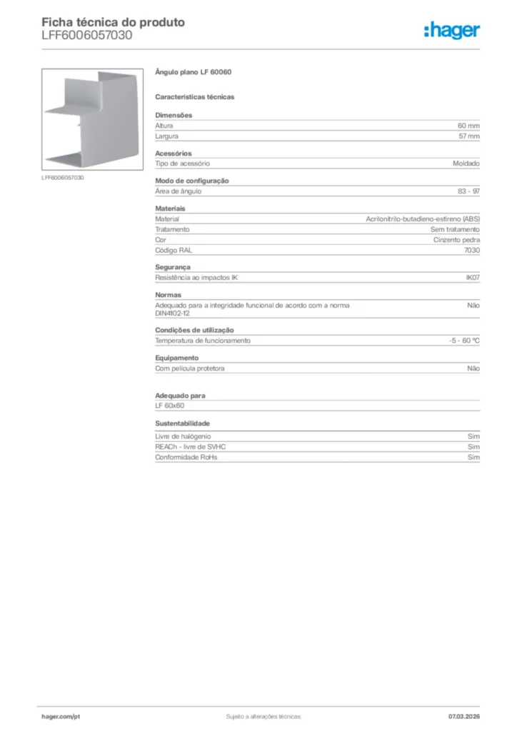 Imagem Hager Ficha técnica do produto LFF6006057030 | Hager Portugal