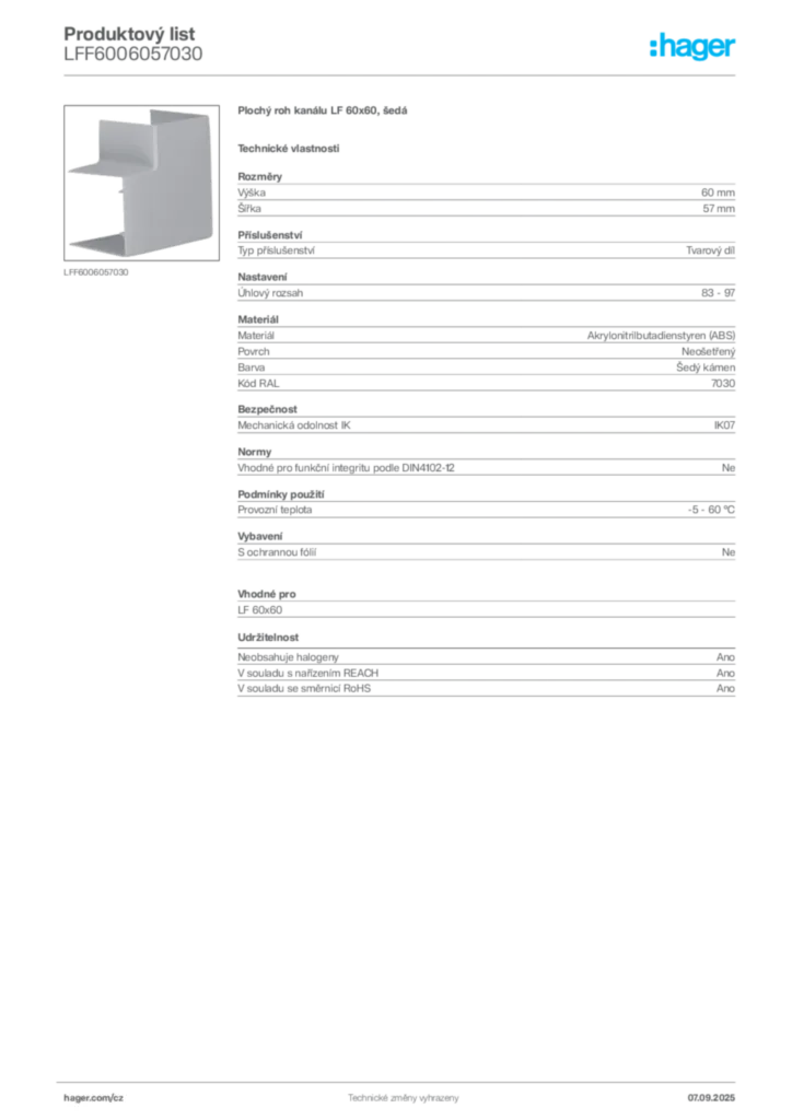 Obrázek Hager Produktový list LFF6006057030 | Hager