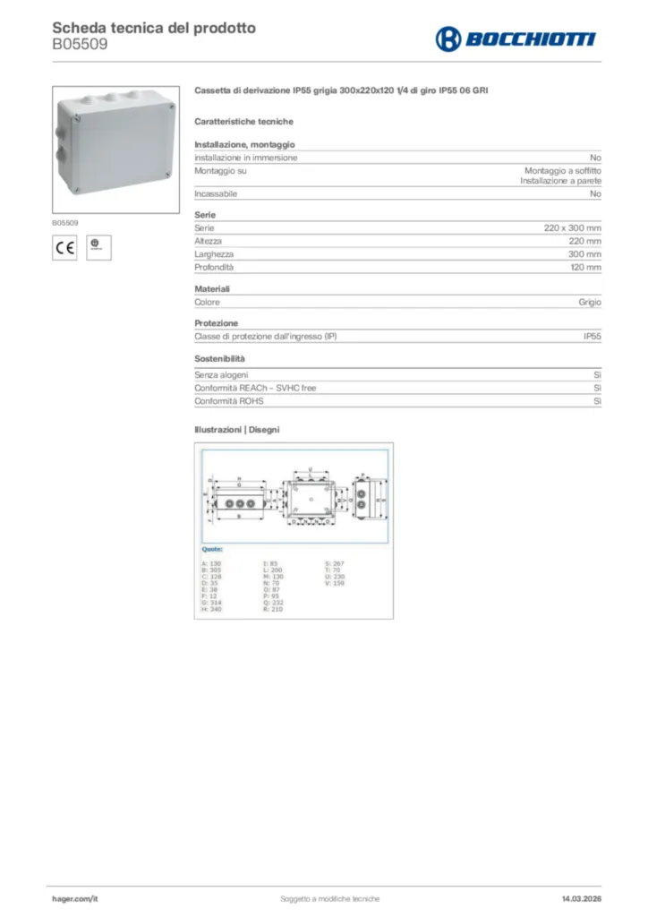 Immagine Bocchiotti Scheda tecnica del prodotto B05509 | Hager Italia