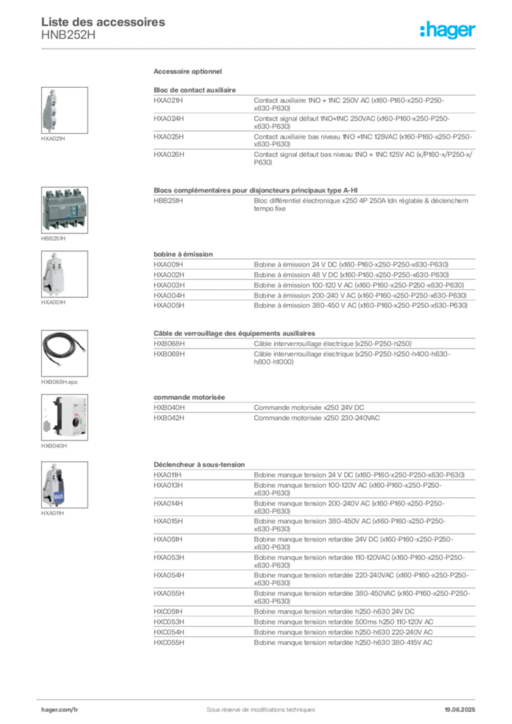 Image Hager Fiche technique du produit HNB252H | Hager France