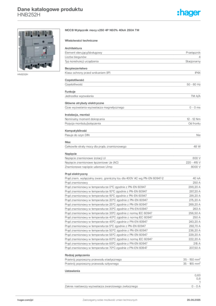 Zdjęcie Hager Karta katalogowa HNB252H | Hager Polska