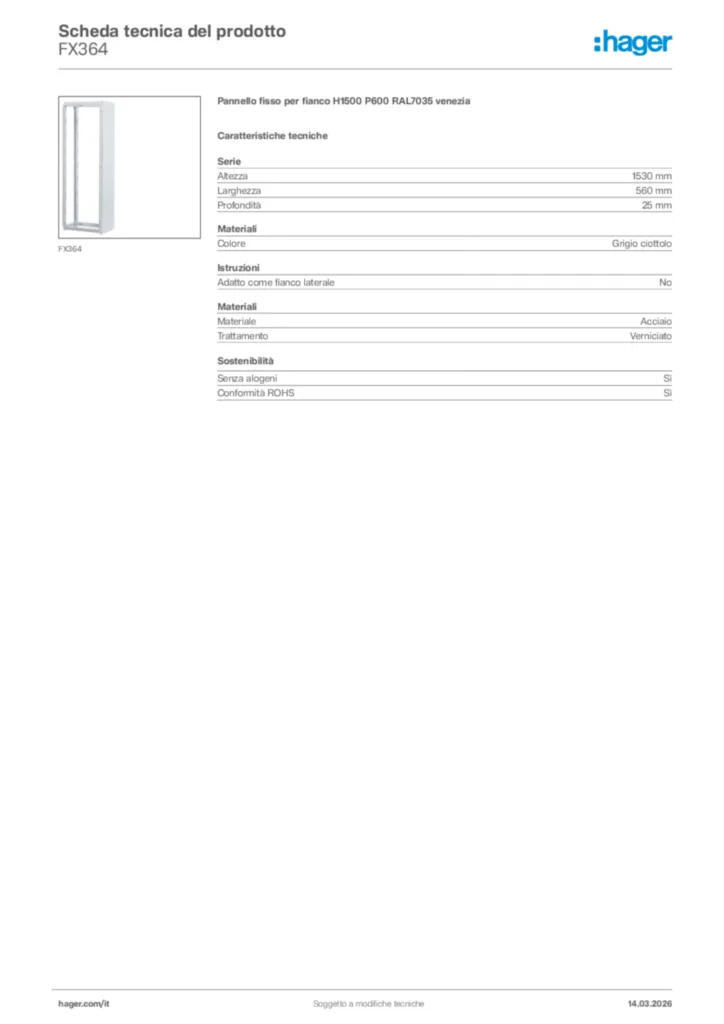 Immagine Hager Scheda tecnica del prodotto FX364 | Hager Italia