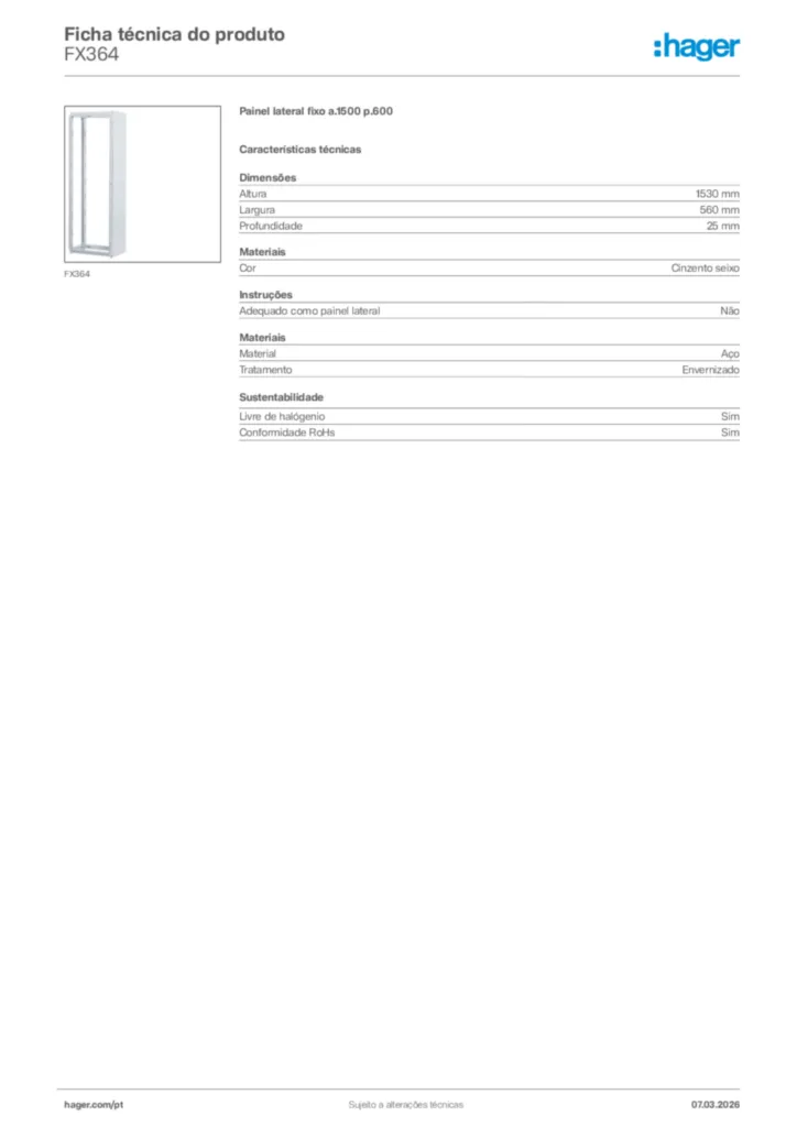 Imagem Hager Ficha técnica do produto FX364 | Hager Portugal
