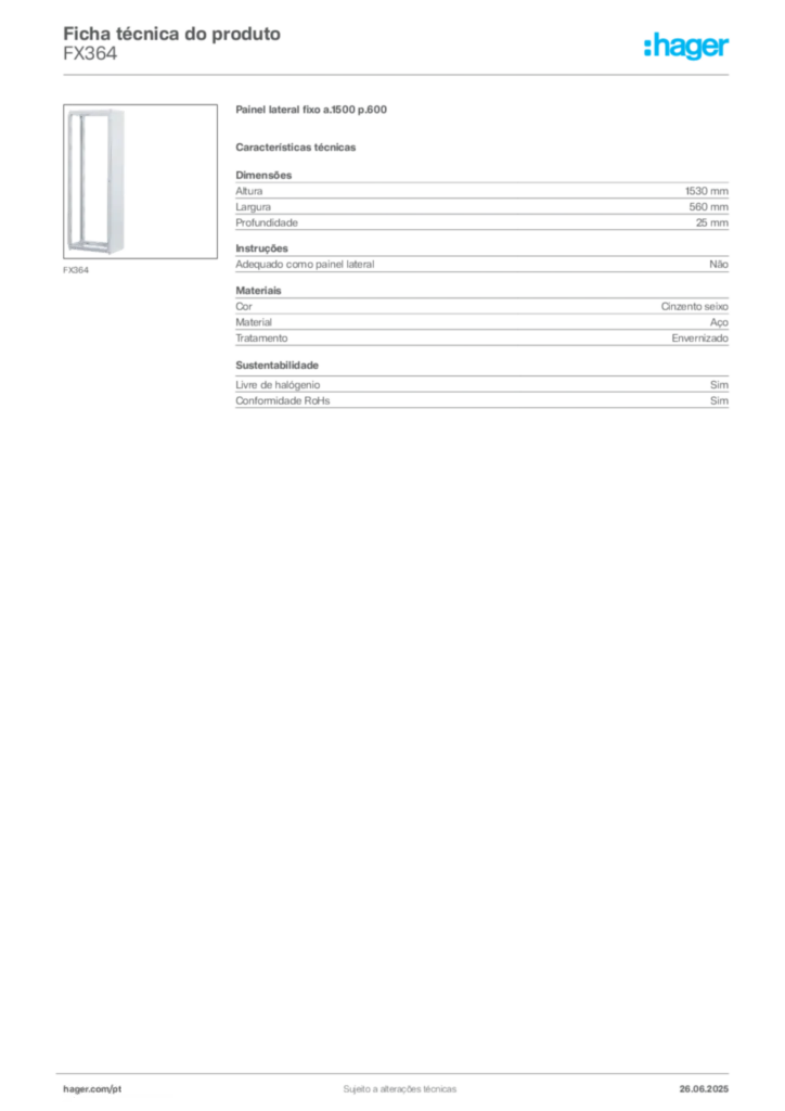 Imagem Hager Ficha técnica do produto FX364 | Hager Portugal