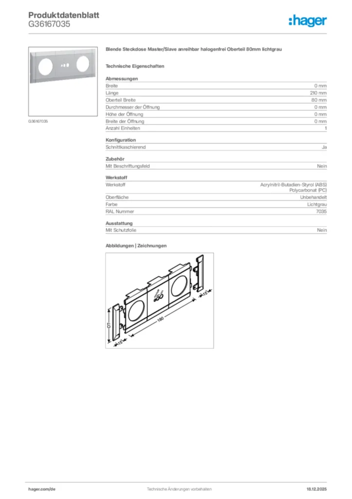 Bild Hager Produktdatenblatt G36167035 | Hager Deutschland