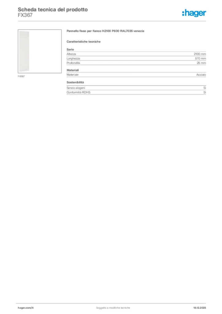 Immagine Hager Scheda tecnica del prodotto FX367 | Hager Italia