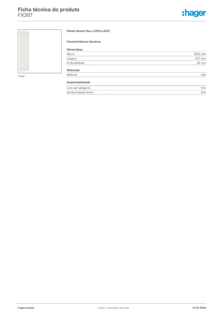 Imagem Hager Ficha técnica do produto FX367 | Hager Portugal