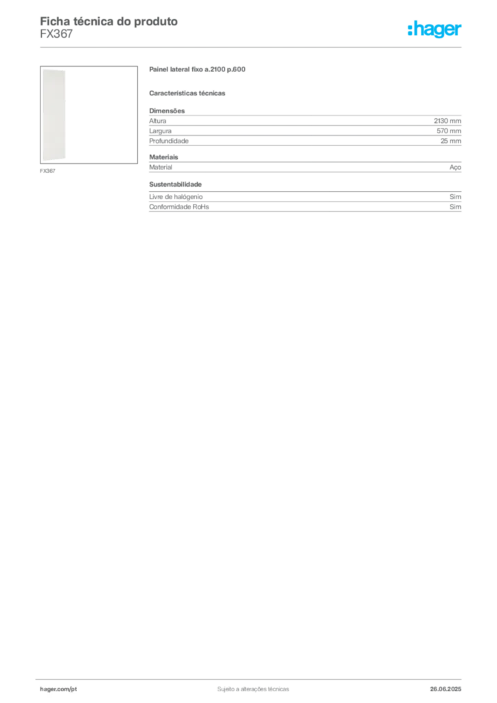 Imagem Hager Ficha técnica do produto FX367 | Hager Portugal