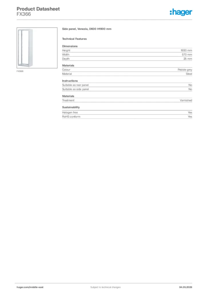 Image Hager Product data sheet FX366  | Hager