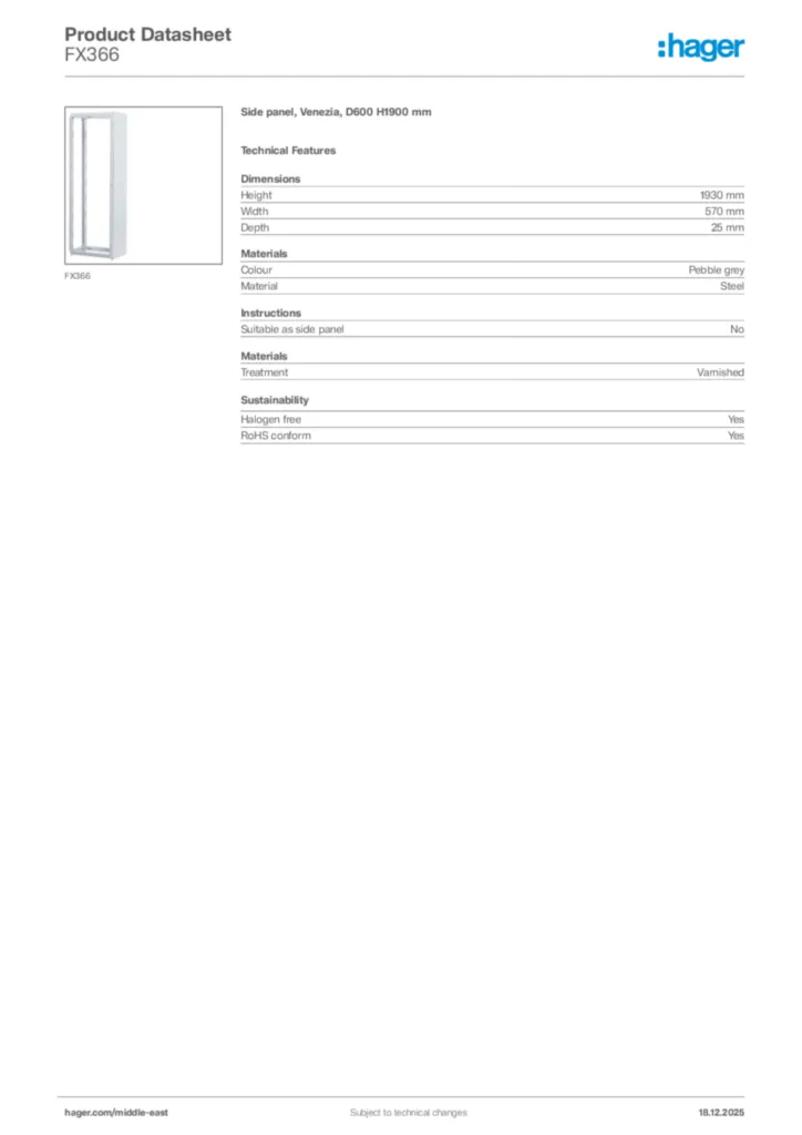 Image Hager Product data sheet FX366  | Hager