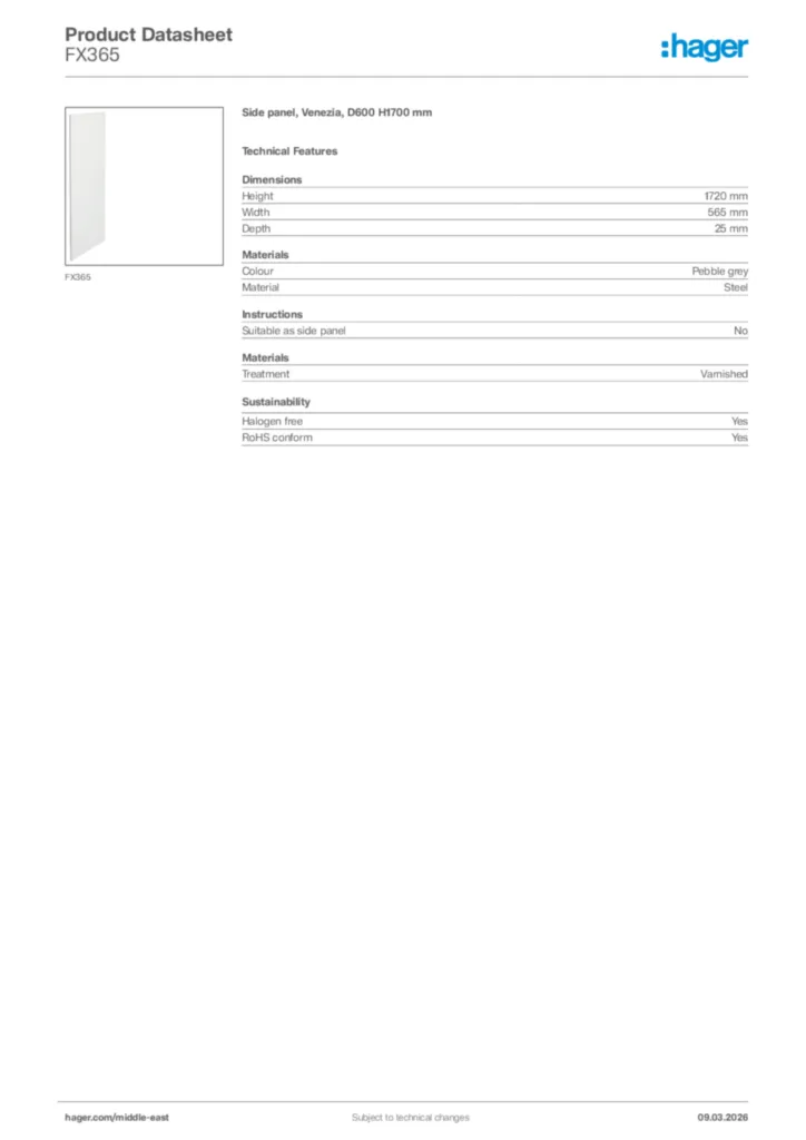 Image Hager Product data sheet FX365  | Hager