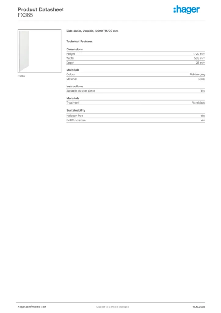 Image Hager Product data sheet FX365  | Hager