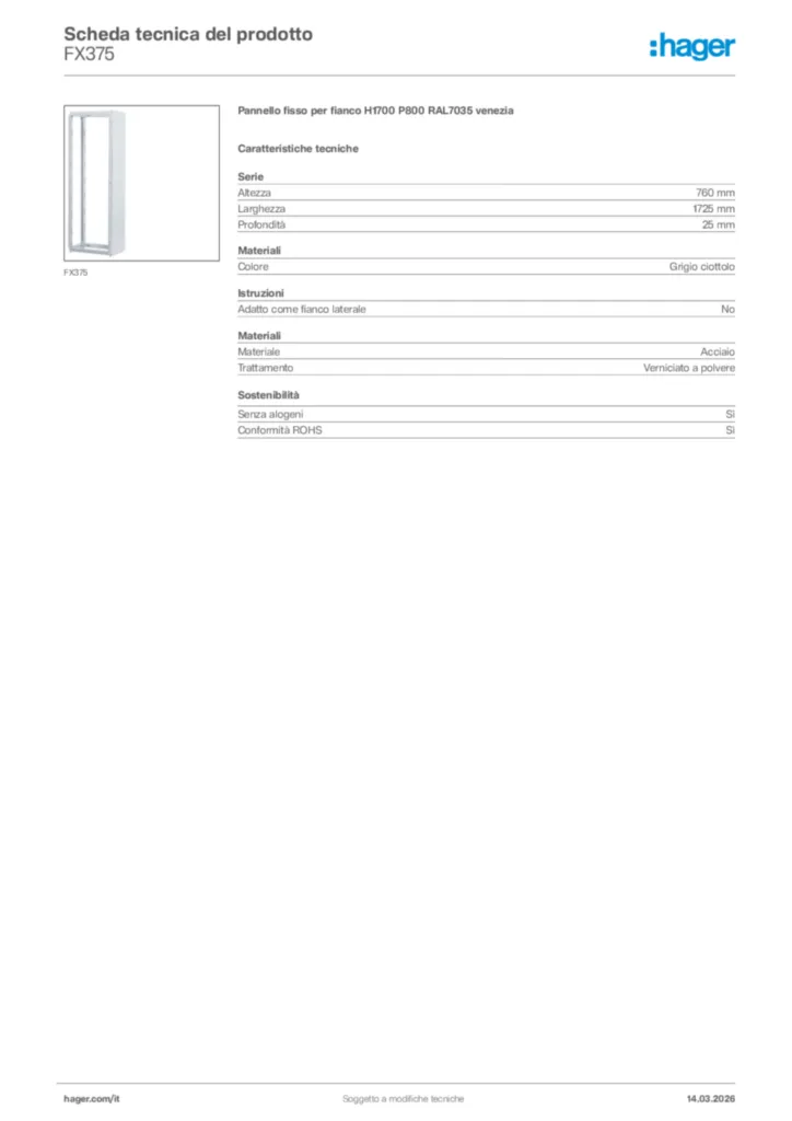 Immagine Hager Scheda tecnica del prodotto FX375 | Hager Italia