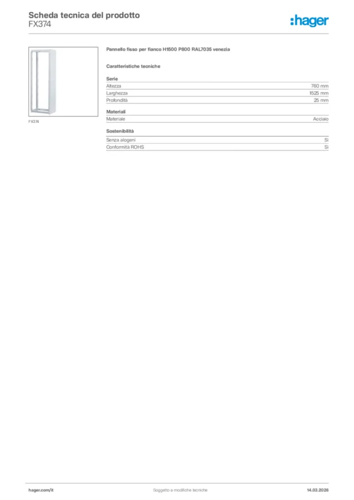 Immagine Hager Scheda tecnica del prodotto FX374 | Hager Italia