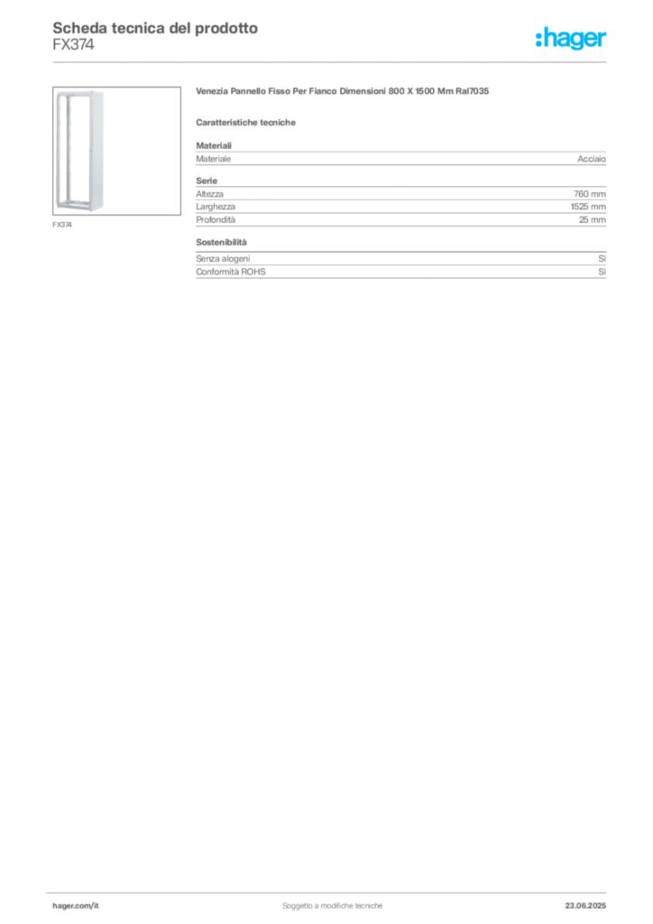 Immagine Hager Scheda tecnica del prodotto FX374 | Hager Italia