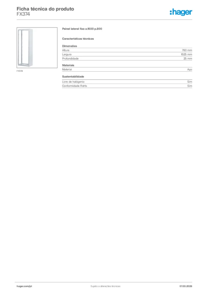 Imagem Hager Ficha técnica do produto FX374 | Hager Portugal