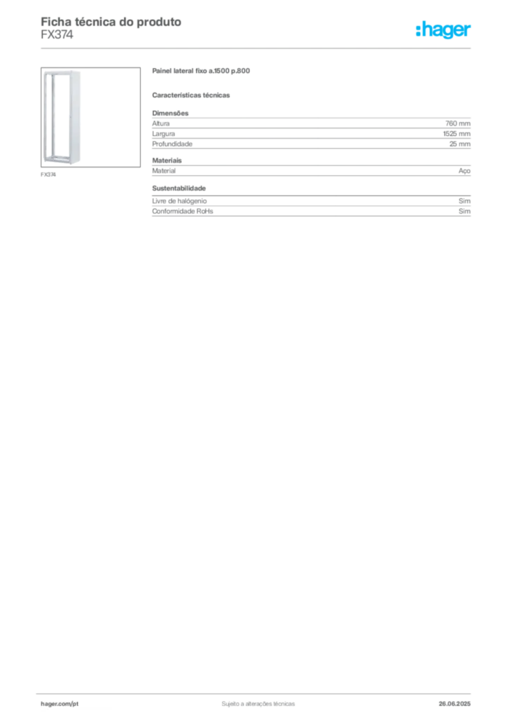 Imagem Hager Ficha técnica do produto FX374 | Hager Portugal
