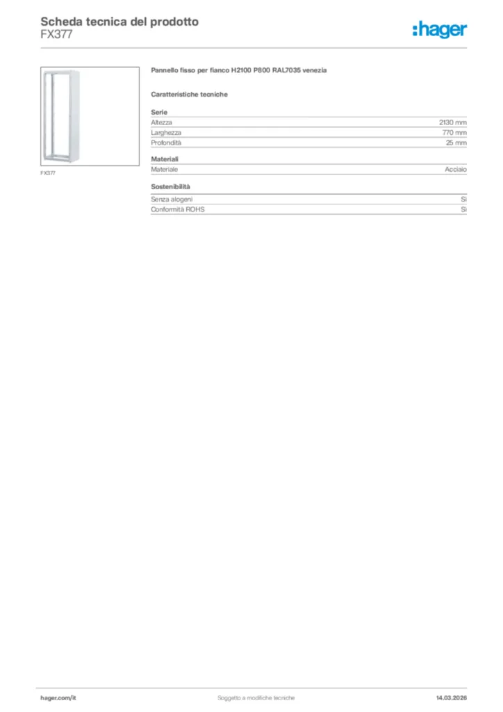 Immagine Hager Scheda tecnica del prodotto FX377 | Hager Italia