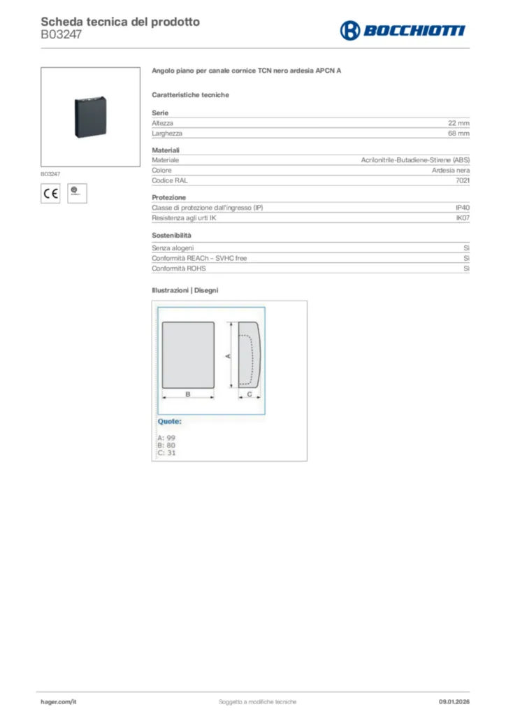 Immagine Bocchiotti Scheda tecnica del prodotto B03247 | Hager Italia