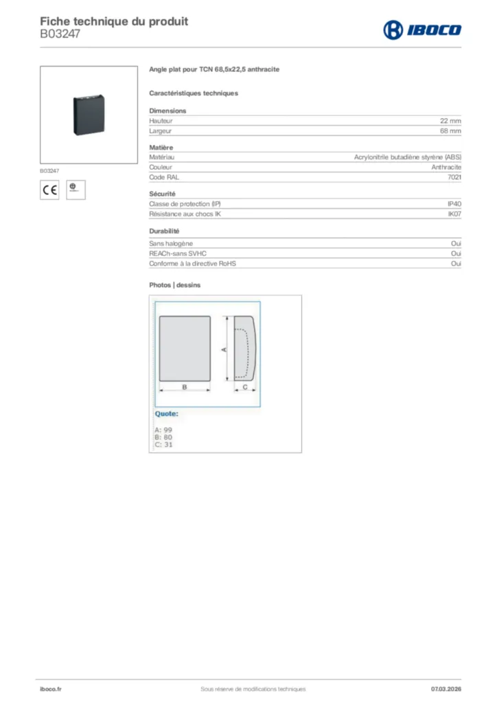 Image Iboco Fiche technique du produit B03247 | Hager France