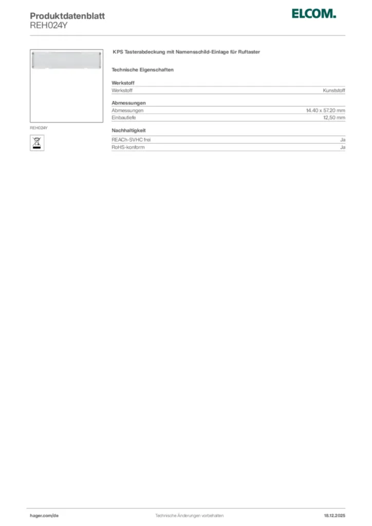 Bild Elcom Produktdatenblatt REH024Y | Hager Deutschland