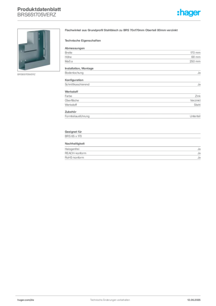 Bild Hager Produktdatenblatt BRS651705VERZ | Hager Deutschland