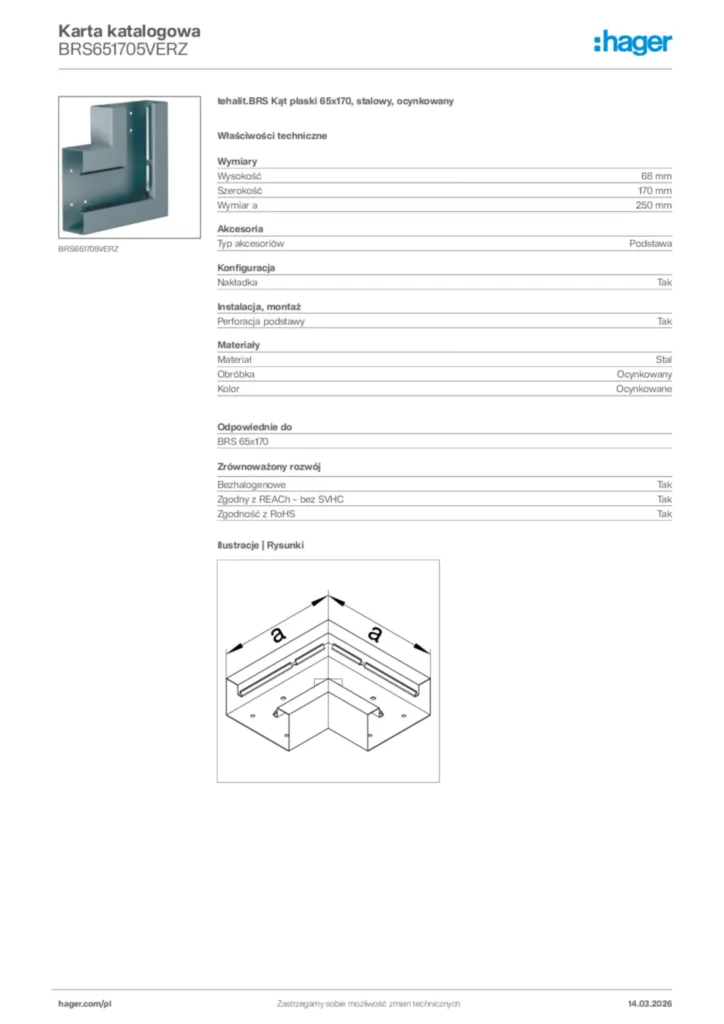 Zdjęcie Hager Karta katalogowa BRS651705VERZ | Hager Polska