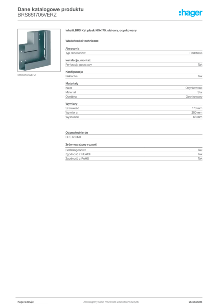 Zdjęcie Hager Karta katalogowa BRS651705VERZ | Hager Polska