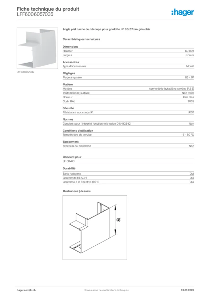 Image Hager Fiche technique du produit LFF6006057035 | Hager Suisse