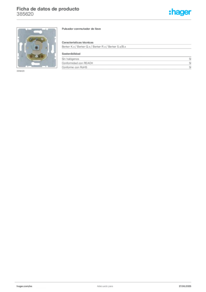 Imagen Hager Ficha de datos de producto 385620 | Hager España