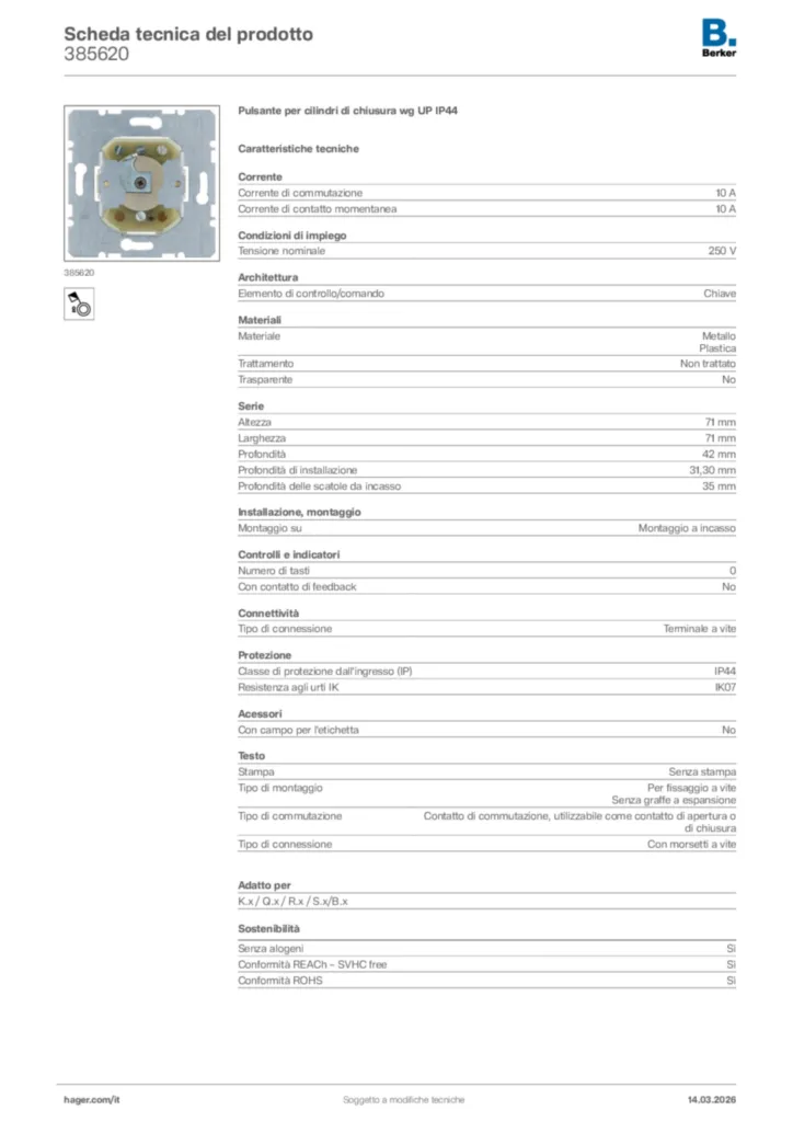 Immagine Berker Scheda tecnica del prodotto 385620 | Hager Italia