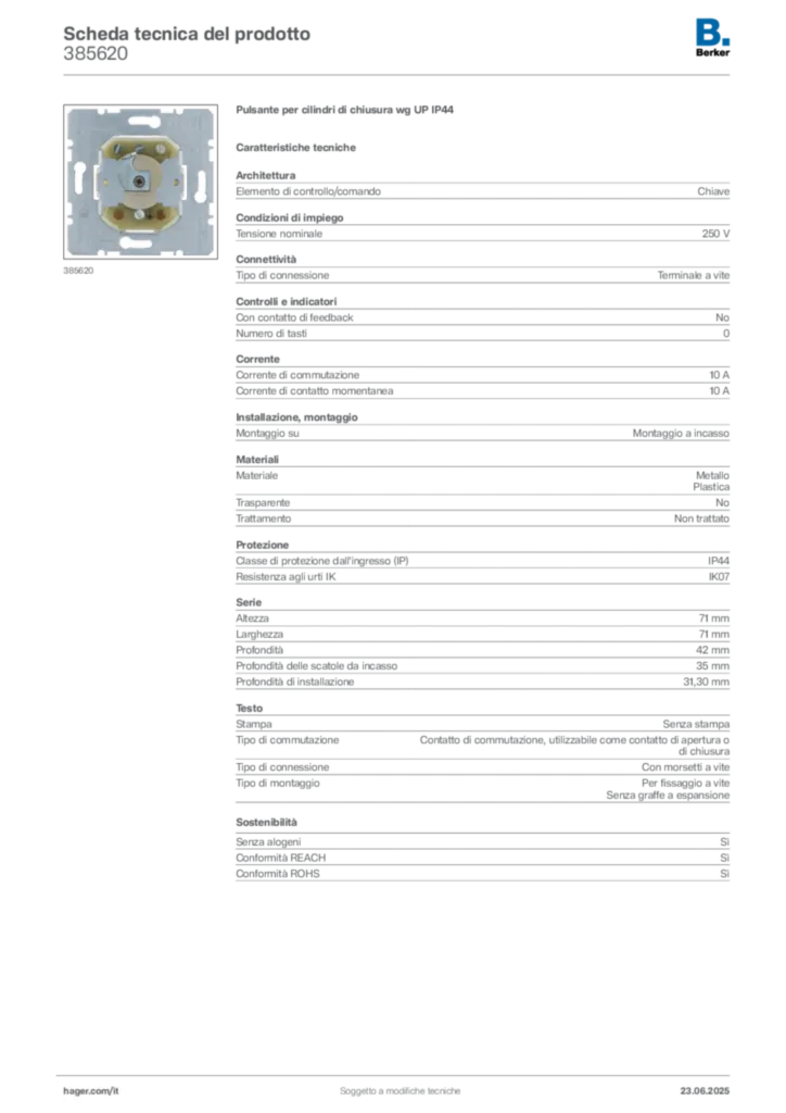 Immagine Berker Scheda tecnica del prodotto 385620 | Hager Italia