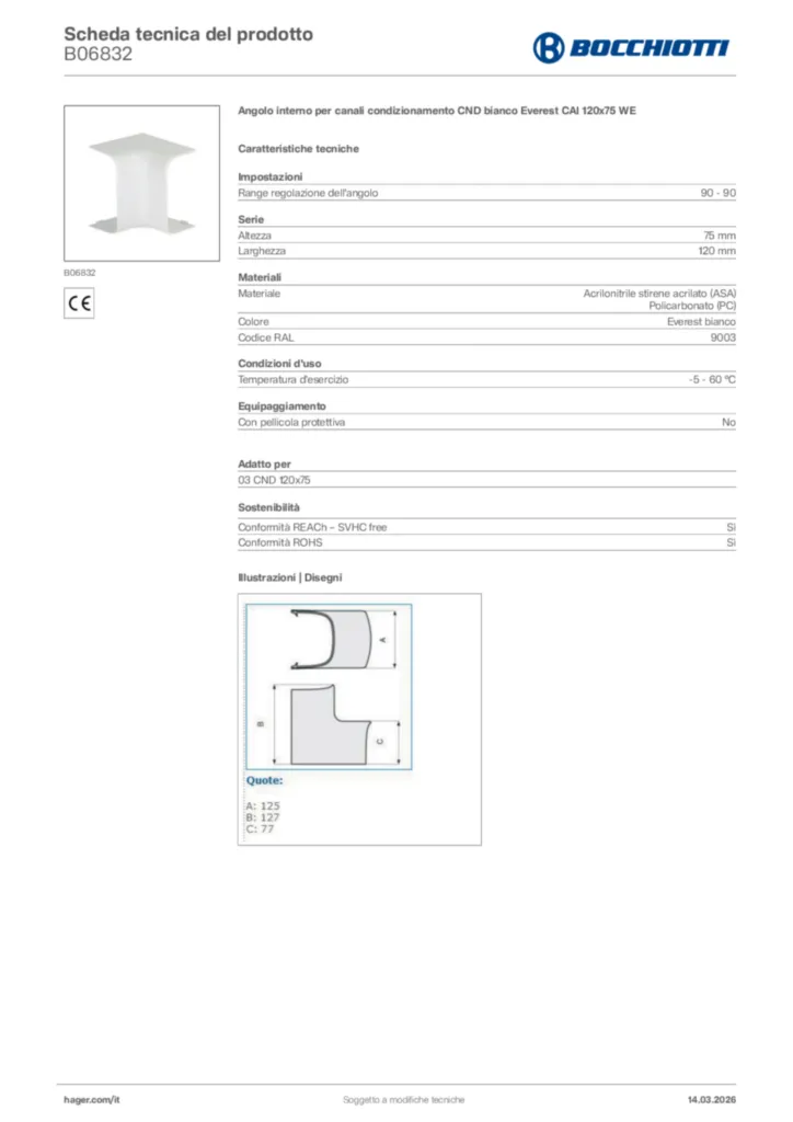 Immagine Bocchiotti Scheda tecnica del prodotto B06832 | Hager Italia