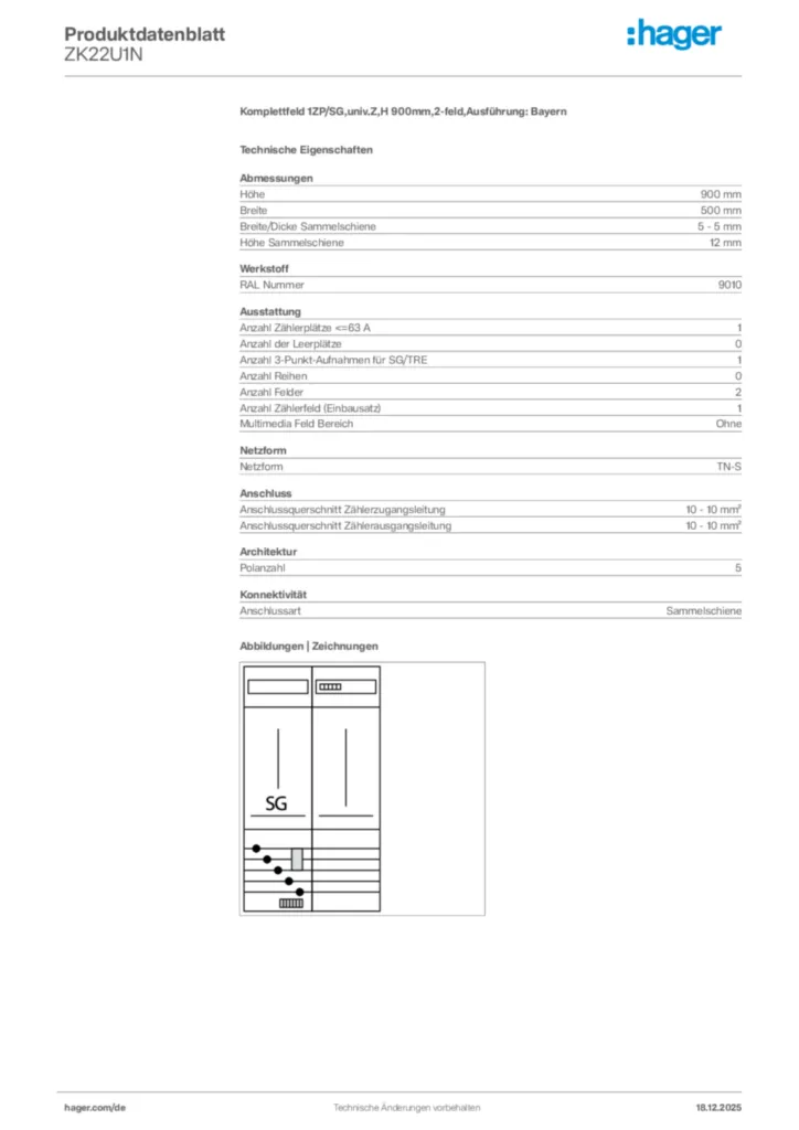 Bild Hager Produktdatenblatt ZK22U1N | Hager Deutschland