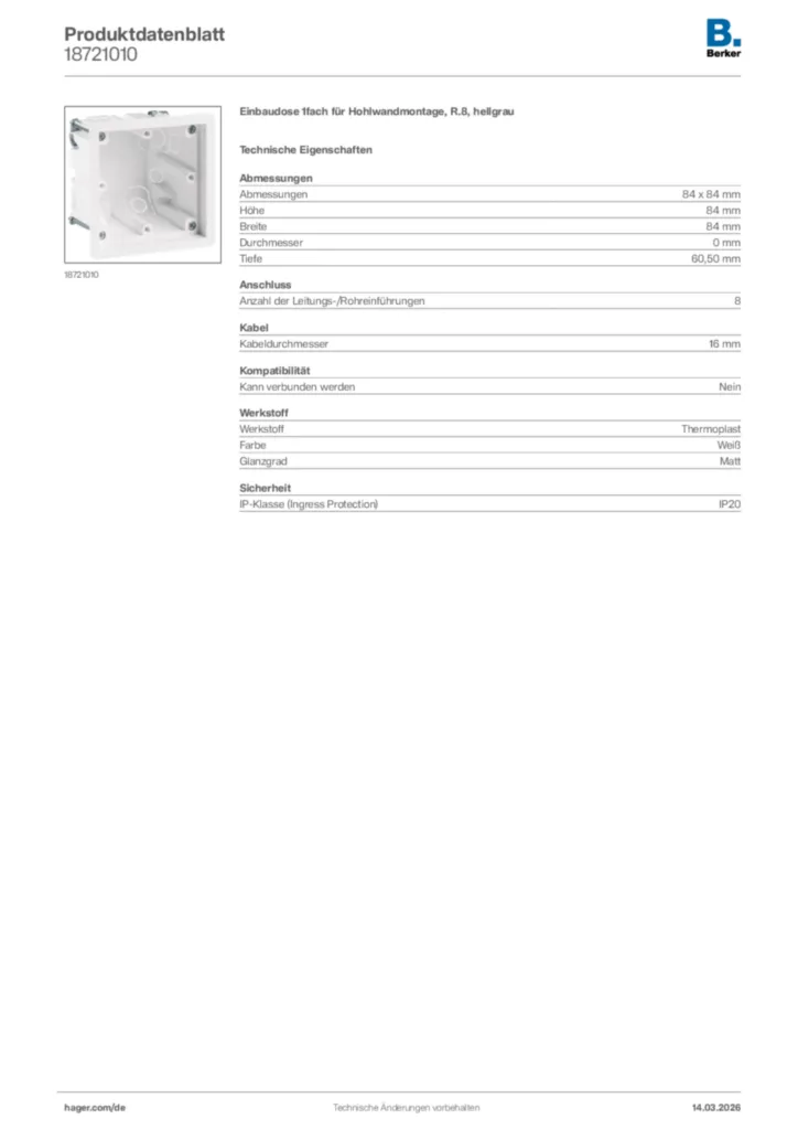 Bild Berker Produktdatenblatt 18721010 | Hager Deutschland
