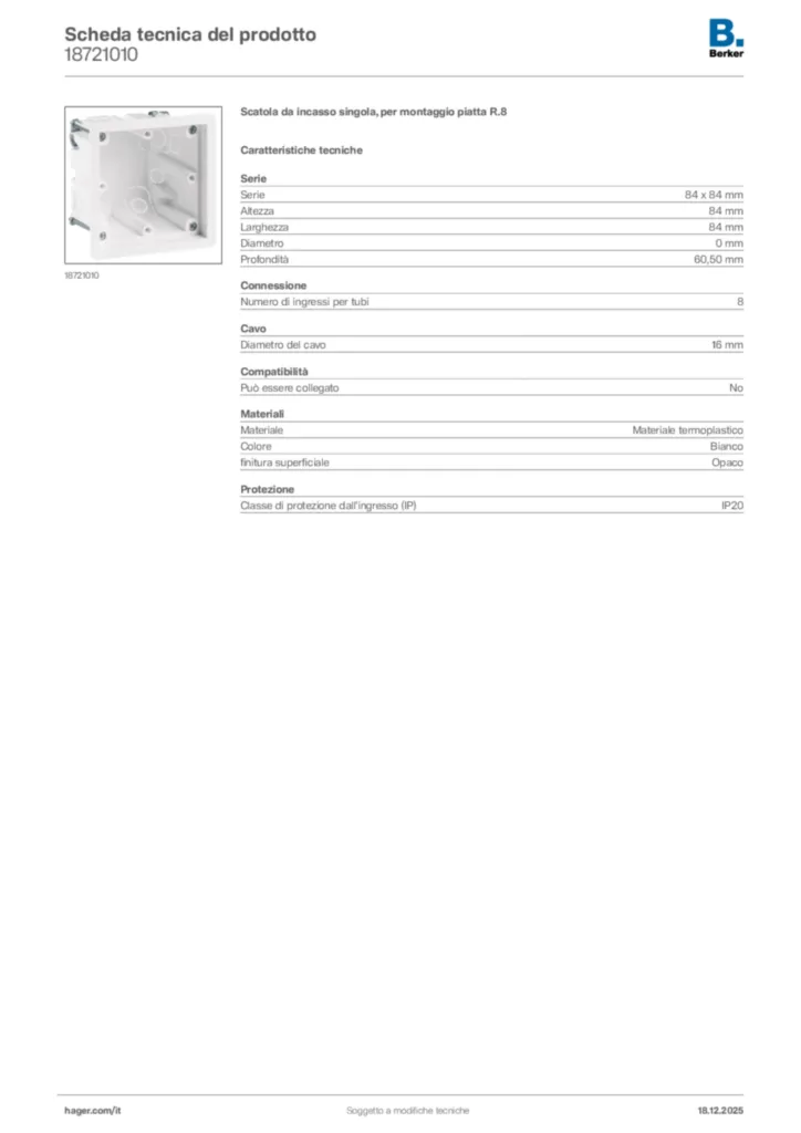 Immagine Berker Scheda tecnica del prodotto 18721010 | Hager Italia