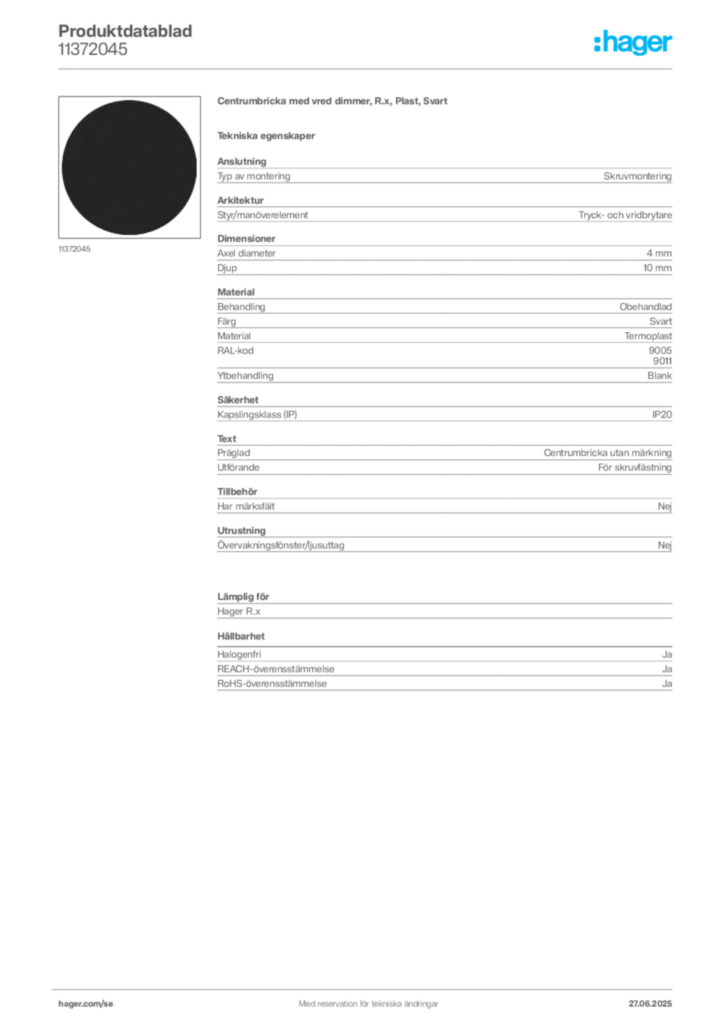 Bild Hager Produktdatablad 11372045 | Hager Sverige