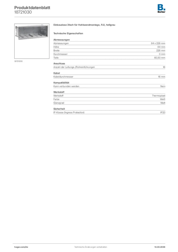 Bild Berker Produktdatenblatt 18721030 | Hager Deutschland