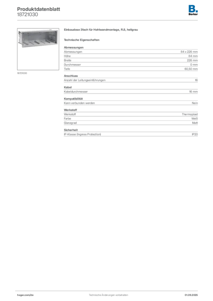 Berker Produktdatenblatt 18721030
