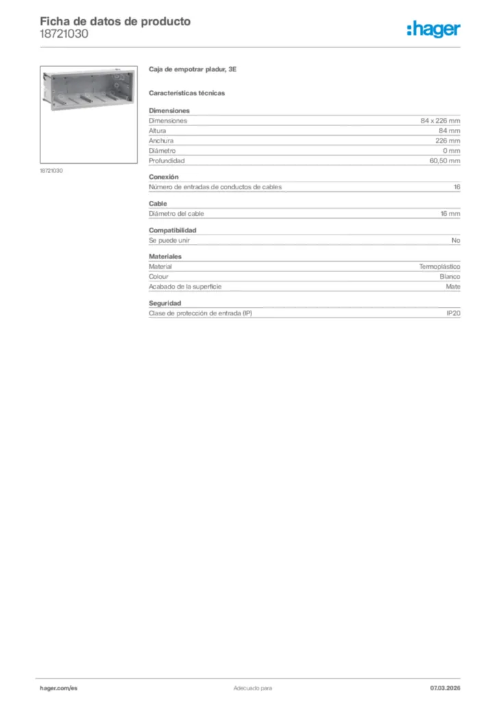 Imagen Hager Ficha de datos de producto 18721030 | Hager España